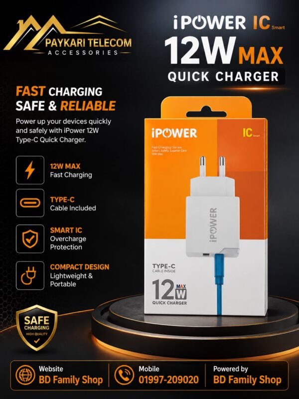 iPower 12W Max Type-b and Type-C Quick Charger with Smart IC Protection – Fast Charging Adapter BD Family Shop