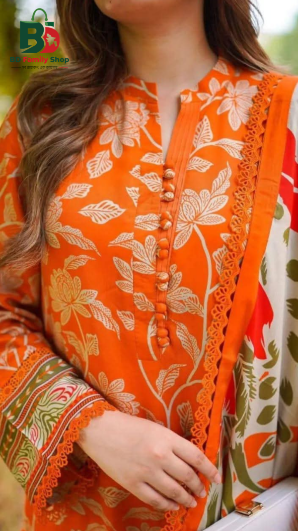 Digital Print Three Piece for Women | China Microstich Fabric & Lace Work | BD Family Shop