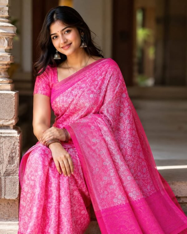 Premium Kanjivaram Katan Saree – ঐতিহ্যবাহী জরি কাজ ও ম্যাচিং ব্লাউজ পিস | BD Family Shop