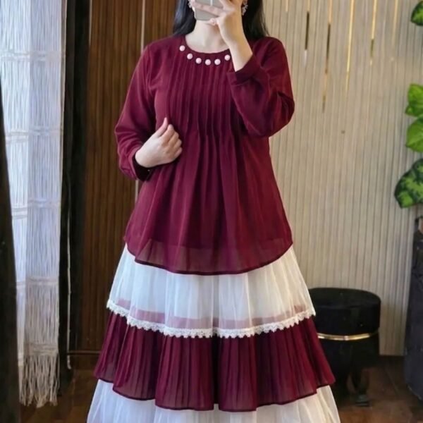 Trendy Ladies Cherry Georgette Tops & Indian Georgette Skirt Set | Premium Summer Dress for Women | BD Family Shop
