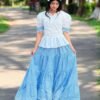 Women’s Gingham Check Peplum Top & Tiered Skirt Set