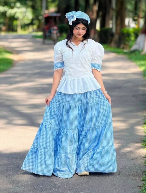 Women’s Gingham Check Peplum Top & Tiered Skirt Set