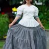 Women’s Gingham Check Peplum Top & Tiered Skirt Set black