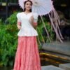Women’s Gingham Check Peplum Top & Tiered Skirt Set pink