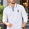 Black premium embroidery full sleeve polo shirt for men with white collar