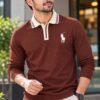 Black premium embroidery full sleeve polo shirt for men with white collar