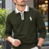 Black premium embroidery full sleeve polo shirt for men with white collar