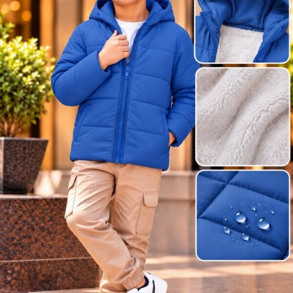 Black Kids Hooded Puffer Jacket