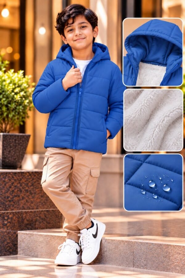 Black Kids Hooded Puffer Jacket