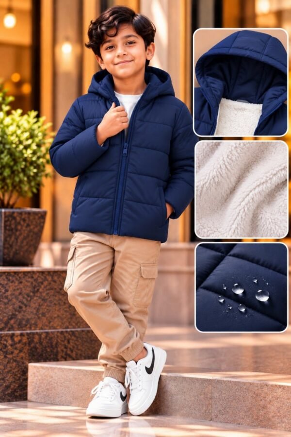 Black Kids Hooded Puffer Jacket
