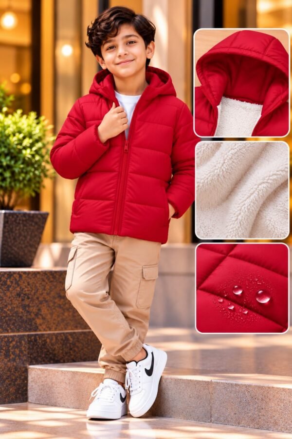 Black Kids Hooded Puffer Jacket