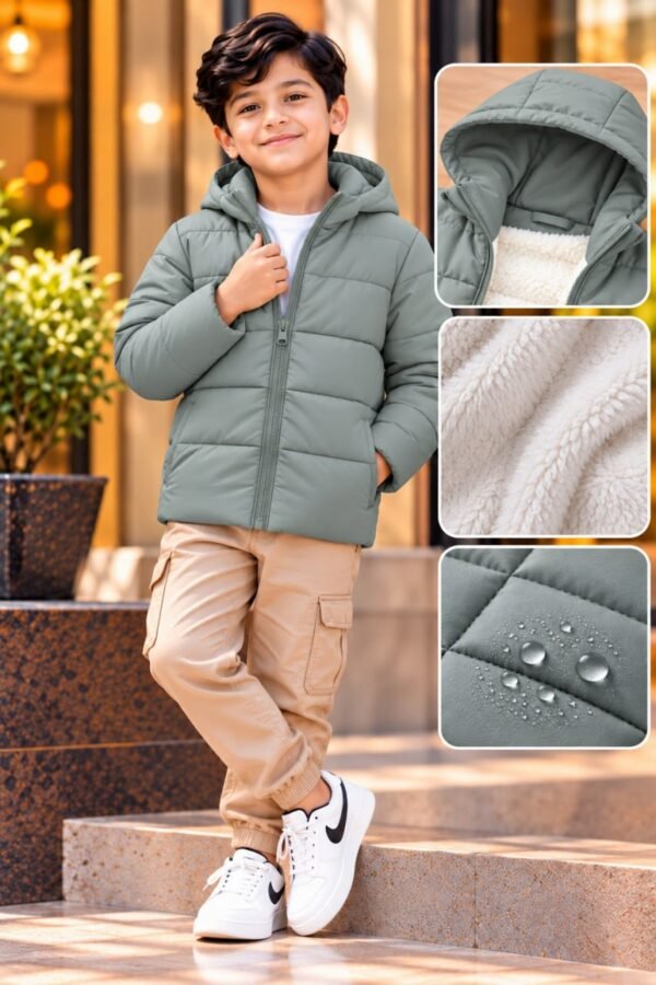 Black Kids Hooded Puffer Jacket