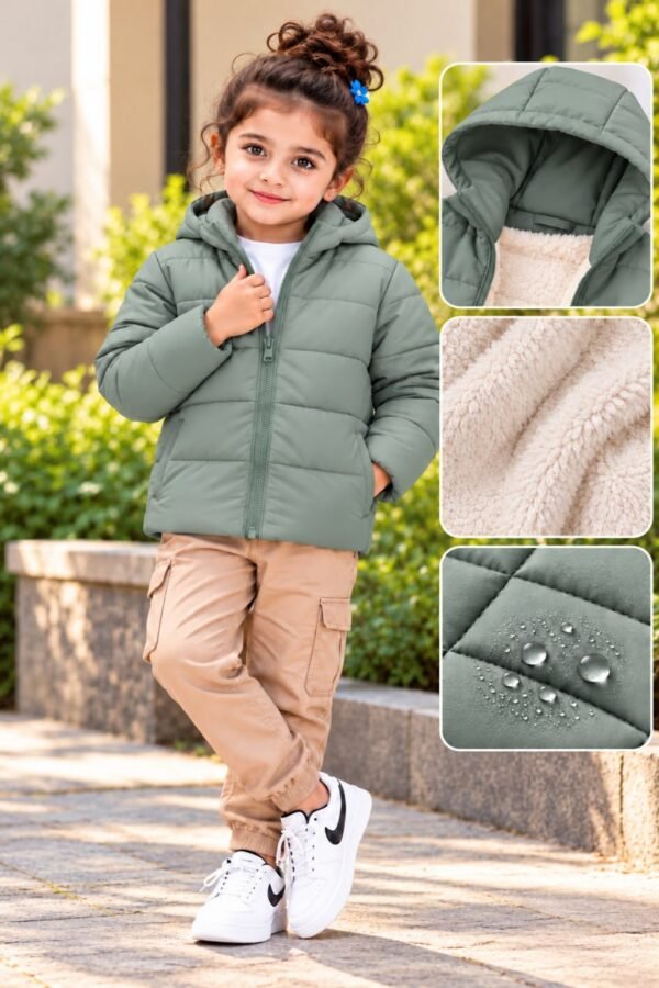 Black Kids Hooded Puffer Jacket