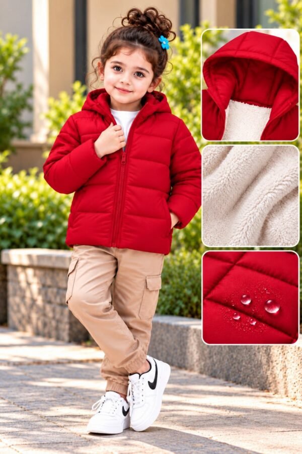 Black Kids Hooded Puffer Jacket