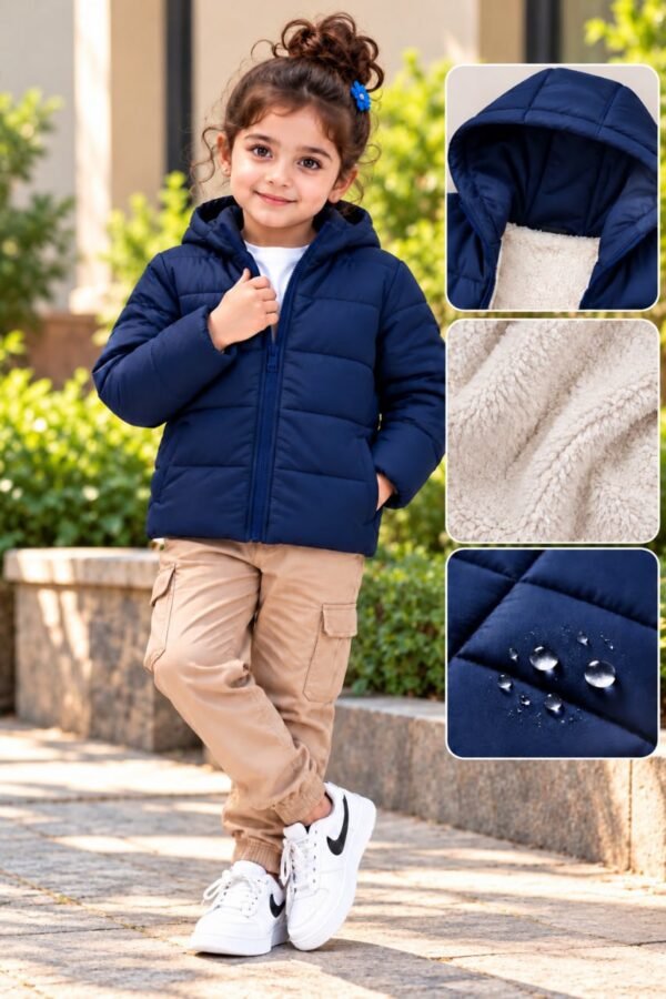 Black Kids Hooded Puffer Jacket