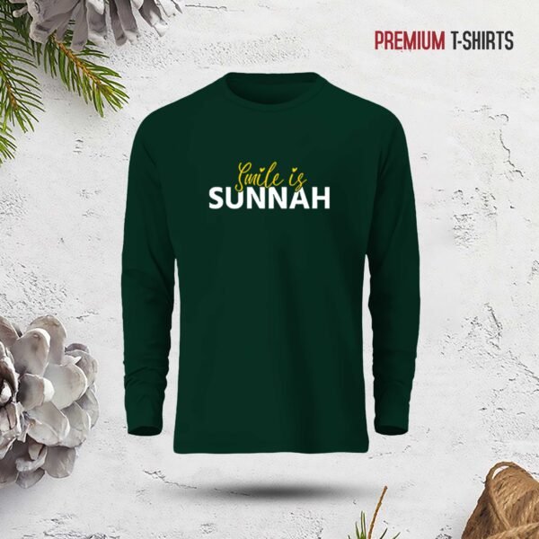 Men's full sleeve dark green cotton T-shirt with Smile is Sunnah print by BD Family Shop